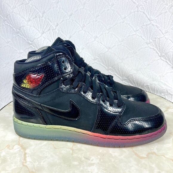 Nike Air Jordan 1 Retro Hi GS Sneakers Y (4.5) W(6) Black Fuchsia Athletic Shoes - Picture 3 of 14